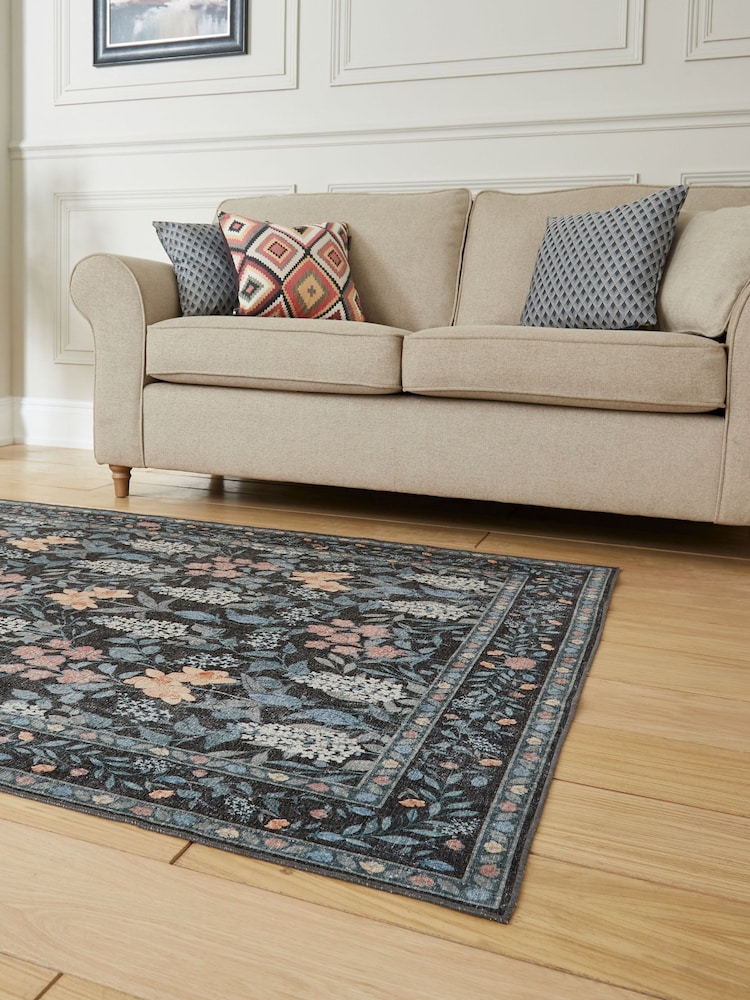 Think Rugs Dark Blue Versailles H1425 Floral Rug - Image 2 of 6 Think Rugs Dark Blue Versailles H1425 Floral Rug - Image 2 of 6