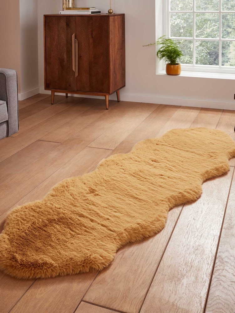 Think Rugs Mustard Super Teddy Double Sheepskin Plain Shaggy Rug - Image 1 of 6