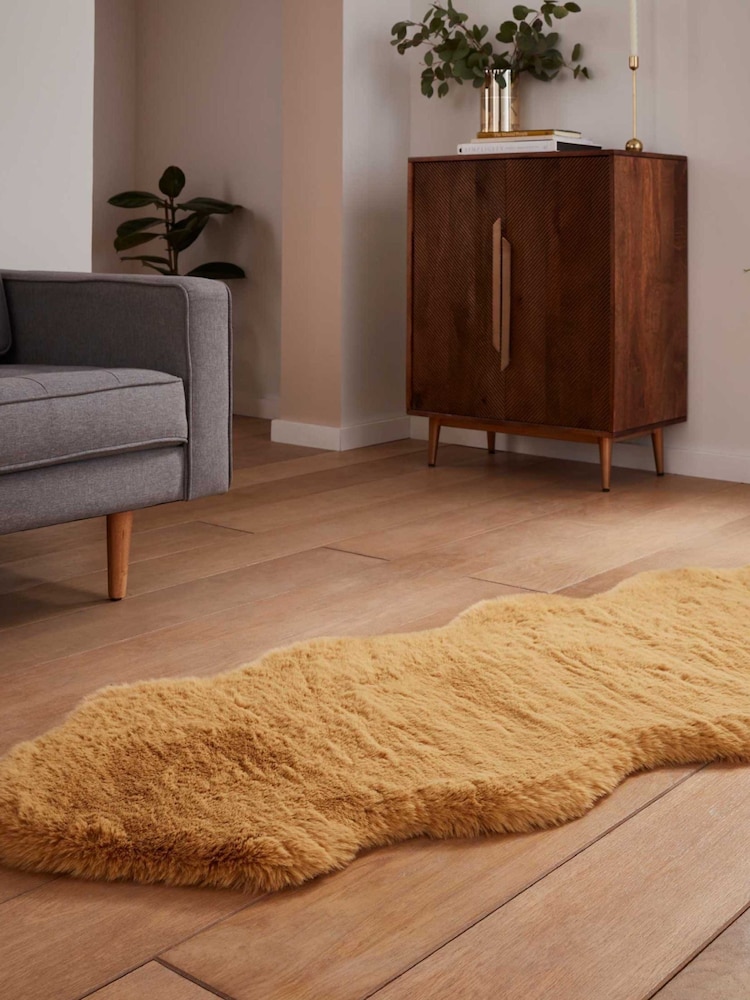 Think Rugs Mustard Super Teddy Double Sheepskin Plain Shaggy Rug - Image 2 of 6