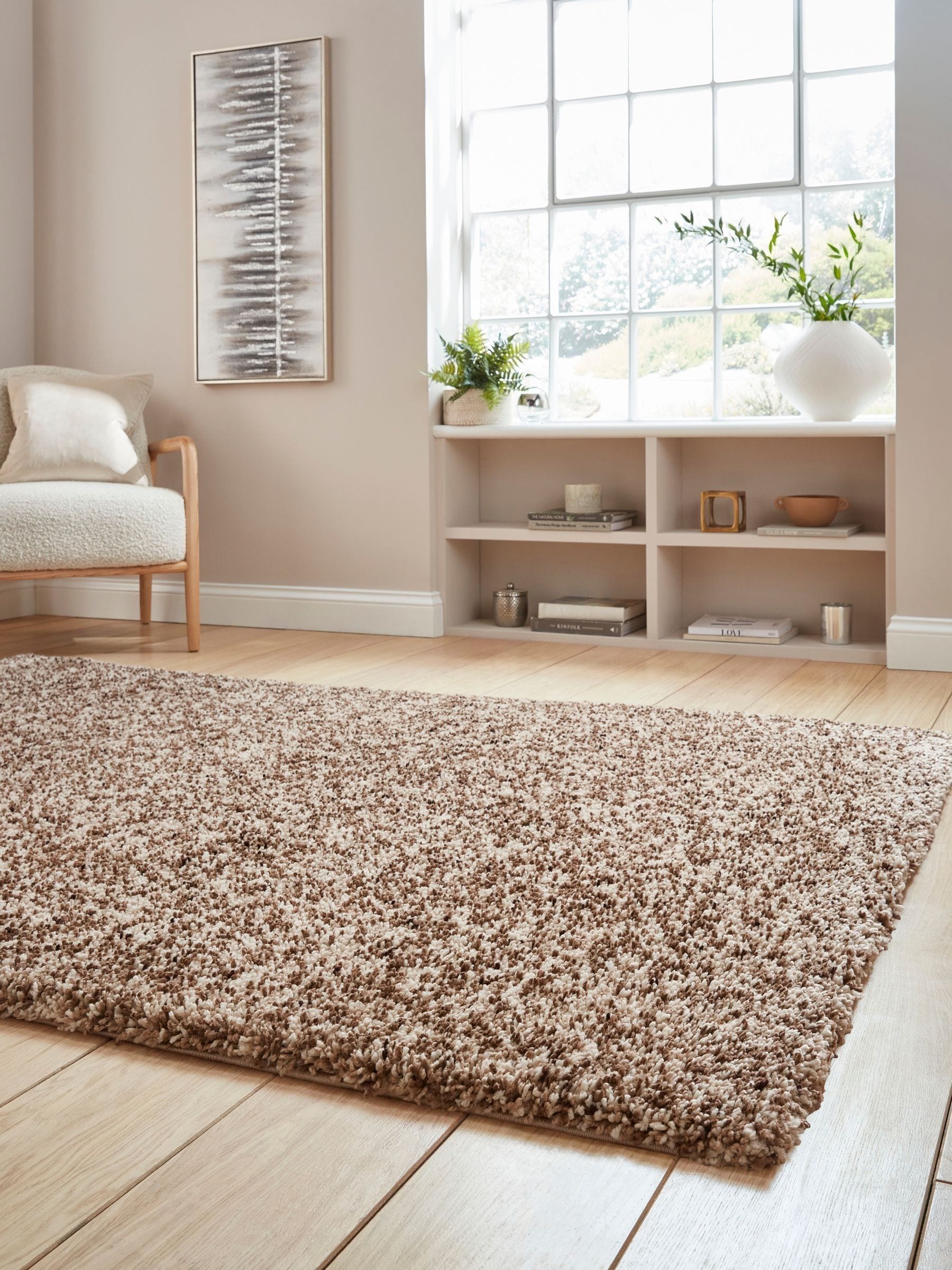 Think Rugs Unisex Beige Vista 3547 Plain Shaggy Rug
