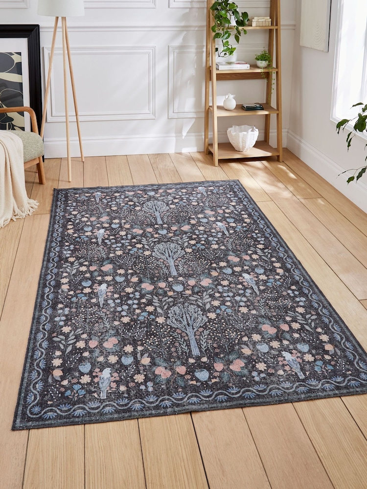 Think Rugs Black Versailles H1373 Floral Rug - Image 1 of 6
