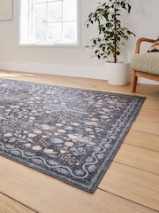 Think Rugs Black Versailles H1373 Floral Rug - Image 2 of 6