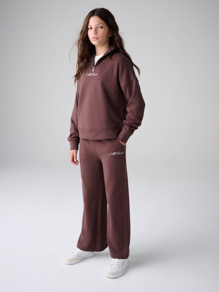 smALLSAINTS Brown Script Funnel Neck Sweater and Wide Leg Joggers Set - Image 1 of 12