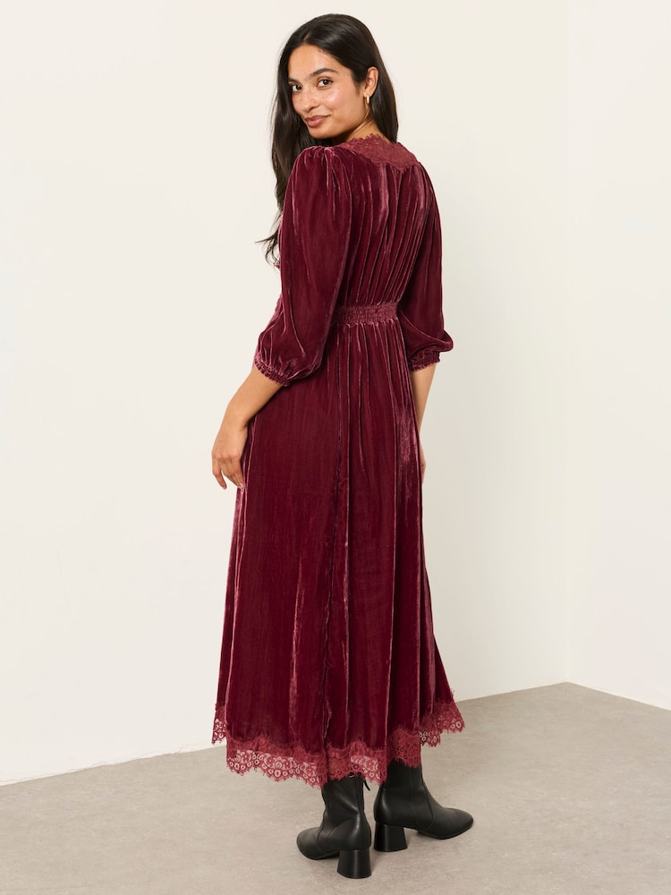FatFace Libby Rose Pink Velvet Midi Dress - Image 2 of 6 FatFace Libby Rose Pink Velvet Midi Dress - Image 2 of 6