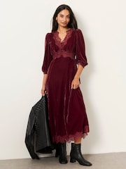 FatFace Libby Rose Pink Velvet Midi Dress - Image 4 of 6