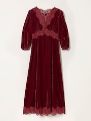 FatFace Libby Rose Pink Velvet Midi Dress - Image 5 of 6