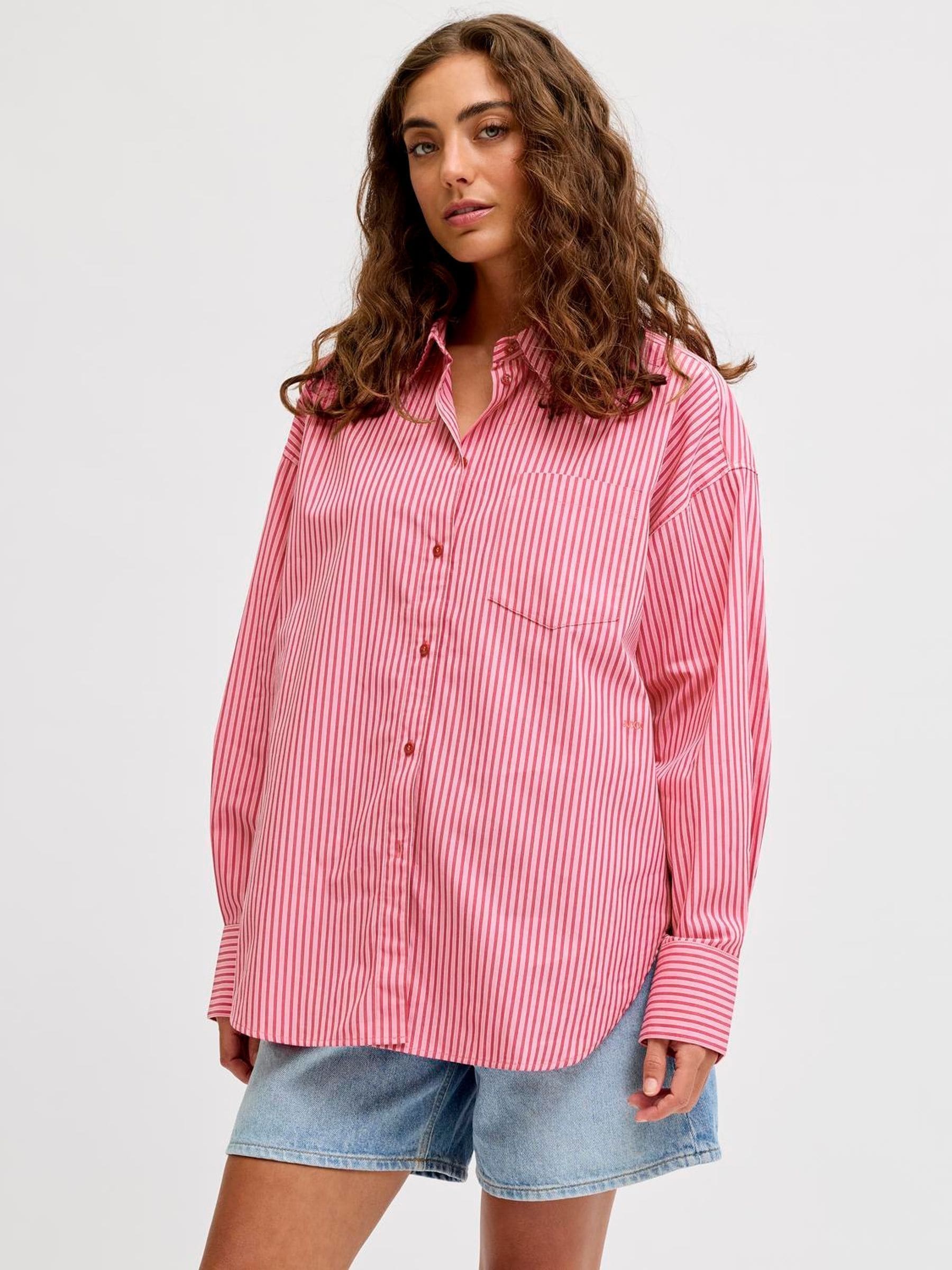 Jjxx Women's Pink Relaxed Poplin Shirt In Stripe