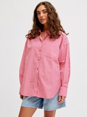JJXX Pink Relaxed Poplin Shirt in Pink Stripe - Image 1 of 7