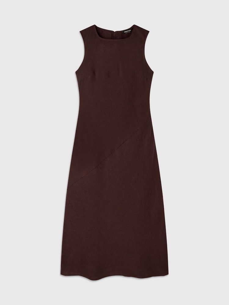 Whistles Brown Bias Cut Linen Dress - Image 5 of 5