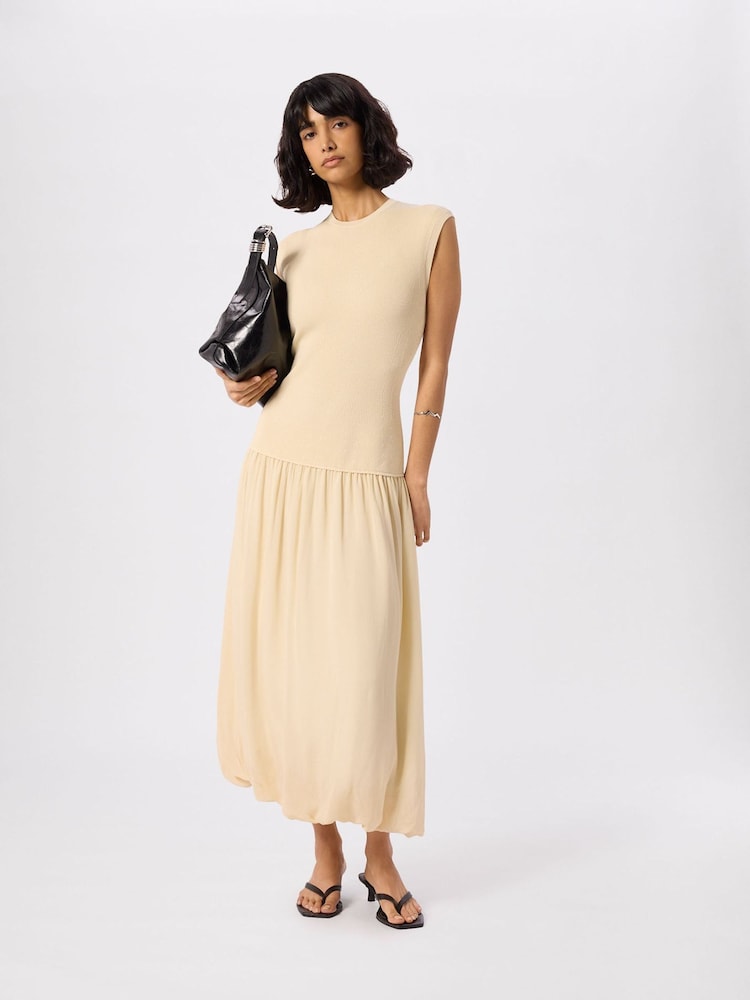 أصفر - Whistles Knitted 2in1 Bubble Hem Dress - Image 1 of 5