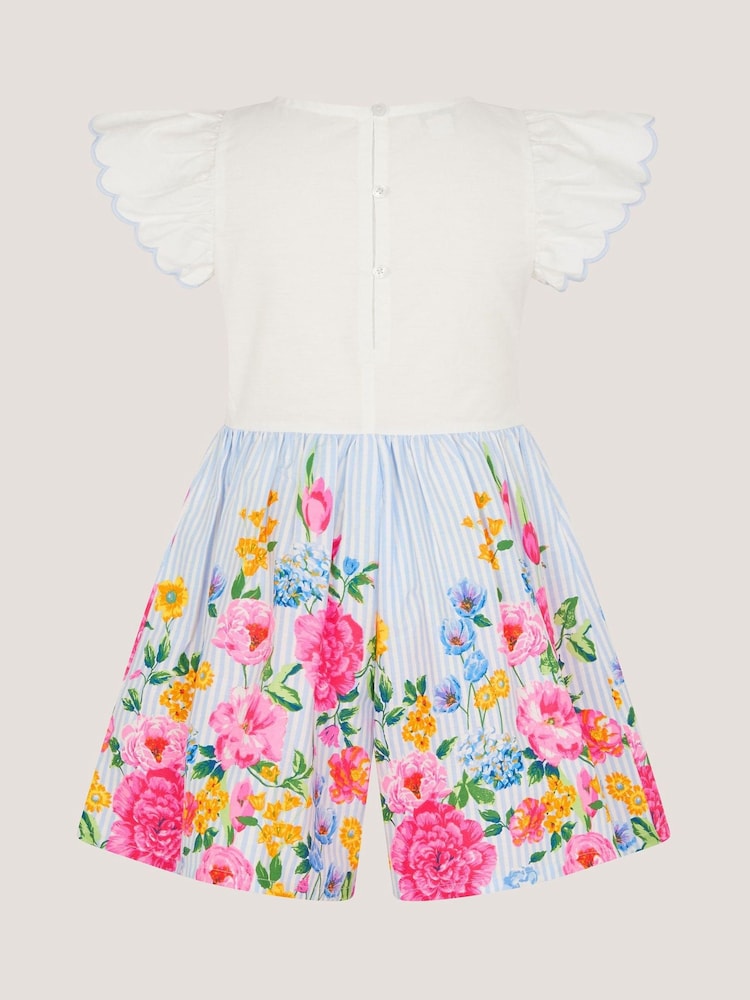 Monsoon Blue Floral Print Bow Shirred Playsuit - Image 2 of 3