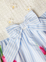Monsoon Blue Floral Print Bow Shirred Playsuit - Image 4 of 4