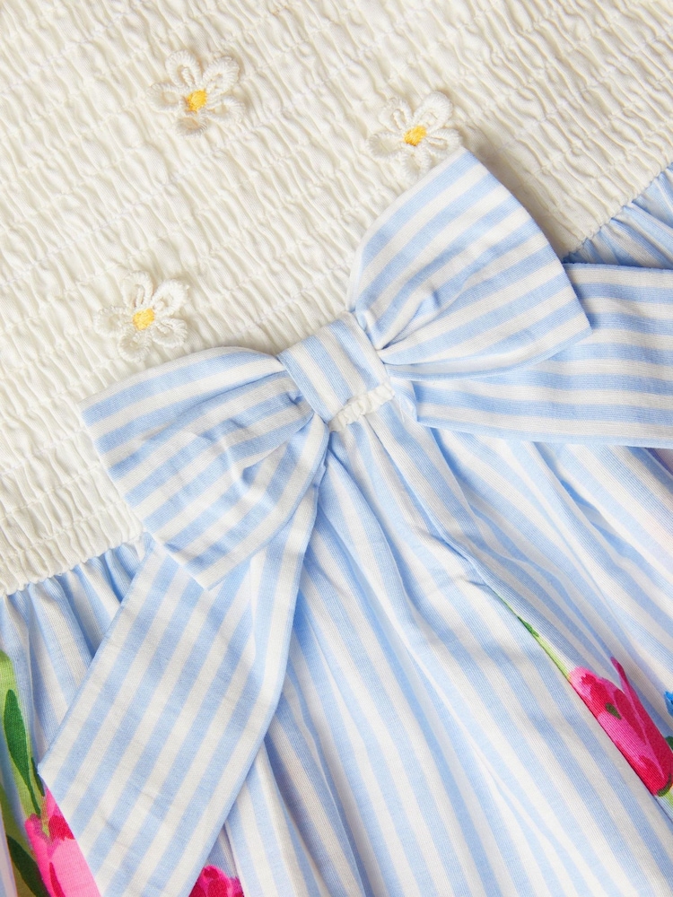 Monsoon Blue Floral Print Bow Shirred Playsuit - Image 4 of 4 Monsoon Blue Floral Print Bow Shirred Playsuit - Image 4 of 4