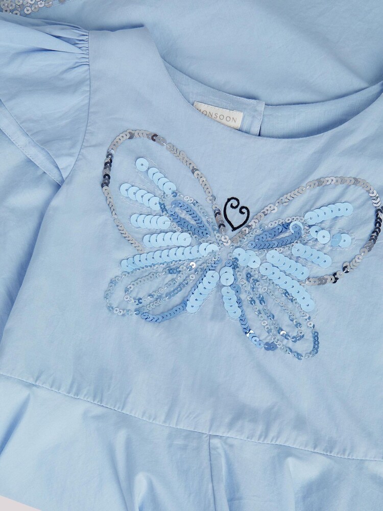Monsoon Blue Sequin Butterfly Hanky Hem Party Dress - Image 4 of 4 Monsoon Blue Sequin Butterfly Hanky Hem Party Dress - Image 4 of 4
