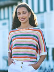 Yumi Cream Batwing Crochet Top - Image 1 of 5