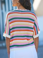 Yumi Cream Batwing Crochet Top - Image 4 of 5