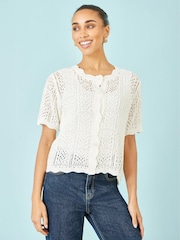 Yumi White Crochet Short Sleeve Cardigan - Image 1 of 4