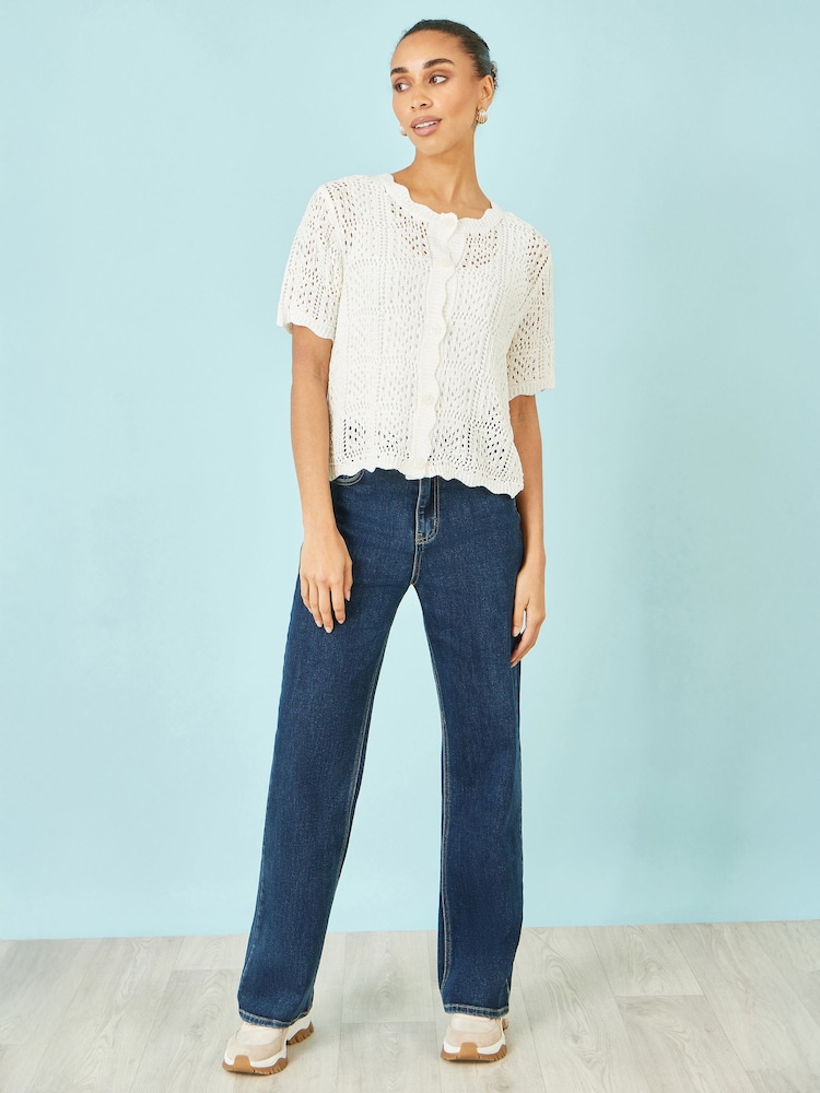 Yumi White Crochet Short Sleeve Cardigan - Image 2 of 4