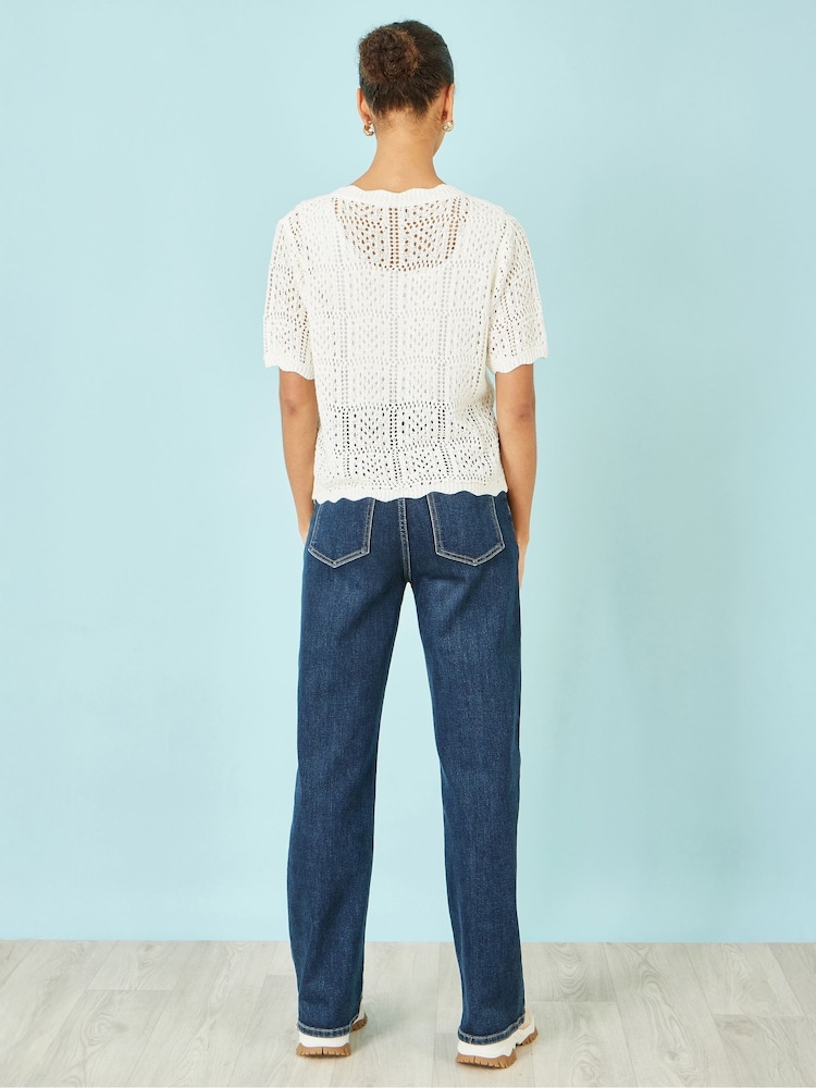 Yumi White Crochet Short Sleeve Cardigan - Image 4 of 4