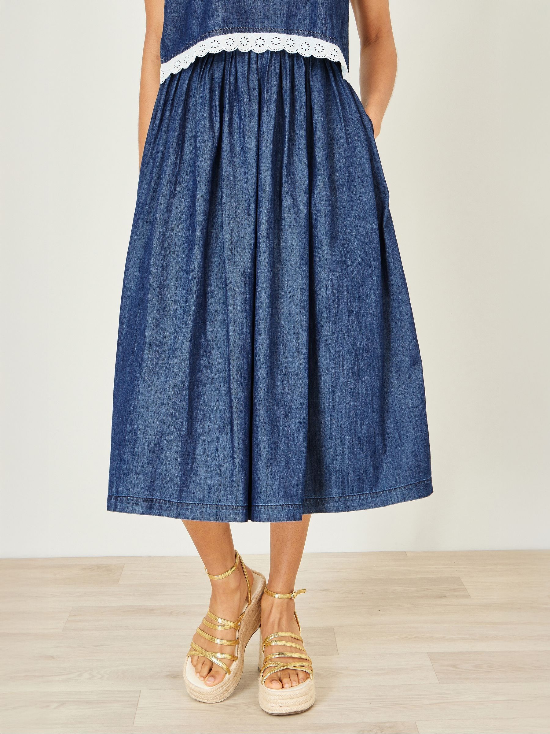 Buy Yumi Blue Denim Chambray Gathered Midi Skirt from Next USA