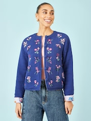 Yumi Blue Floral Embroidery Cotton Jacket - Image 1 of 4