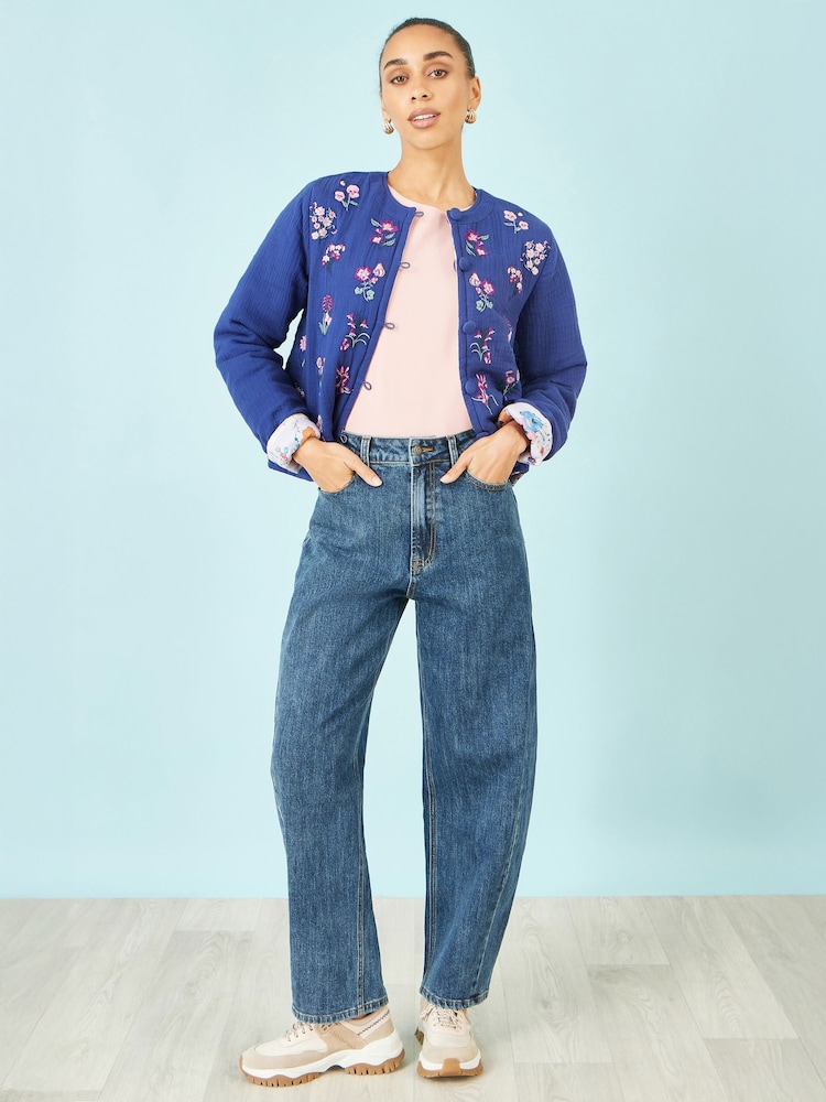 Yumi Blue Floral Embroidery Cotton Jacket - Image 2 of 4
