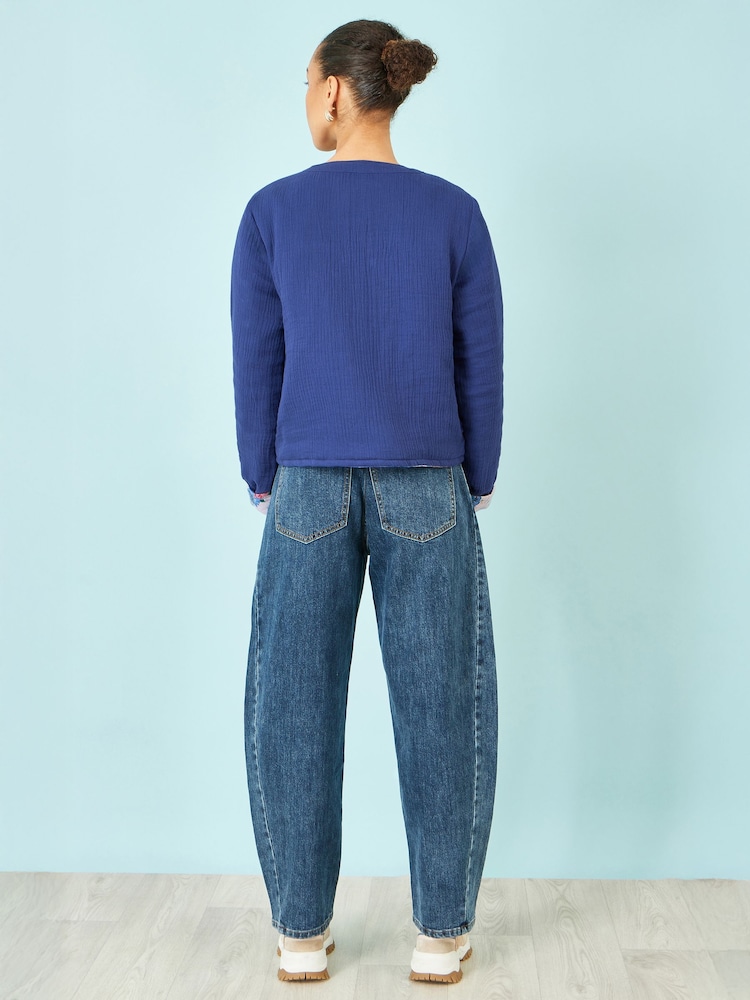 Yumi Blue Floral Embroidery Cotton Jacket - Image 4 of 4