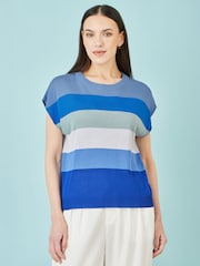 Yumi Blue Block Stripe Relaxed Knitted Top - Image 1 of 3