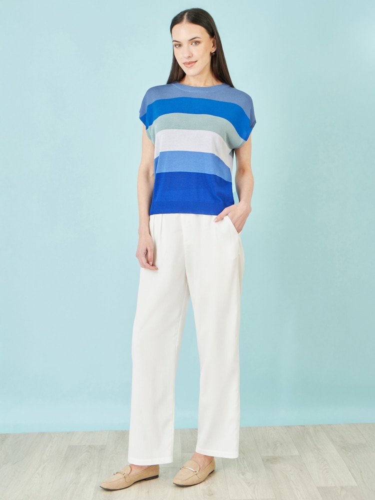Yumi Blue Block Stripe Relaxed Knitted Top - Image 2 of 3