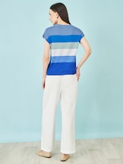 Yumi Blue Block Stripe Relaxed Knitted Top - Image 3 of 3