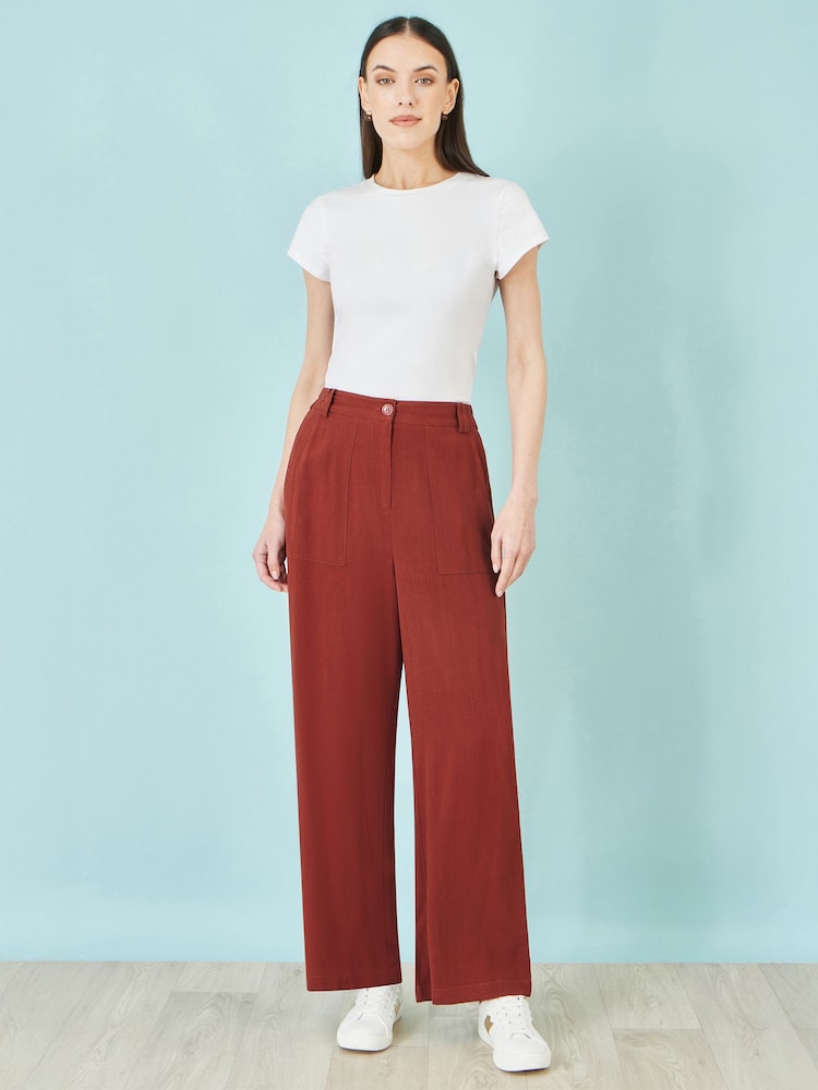 Yumi Brown Linen Mix Trousers - Image 1 of 3