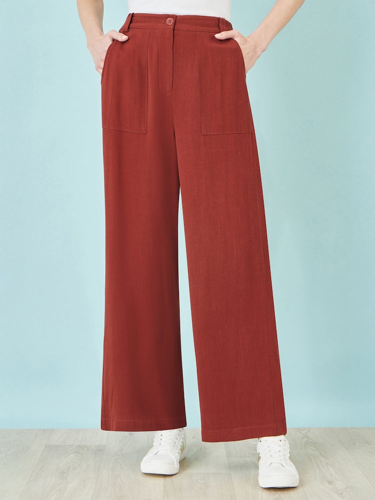 Yumi Brown Linen Mix Trousers - Image 2 of 3
