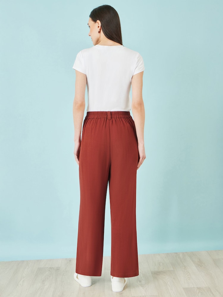 Yumi Brown Linen Mix Trousers - Image 3 of 3