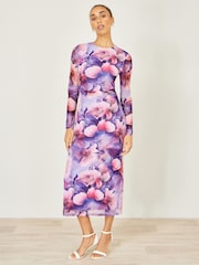 Yumi Purple Mesh Midi Dress With Tie Back - Image 1 of 5