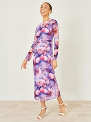 Yumi Purple Mesh Midi Dress With Tie Back - Image 2 of 5