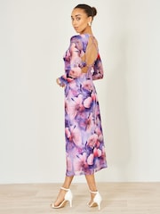 Yumi Purple Mesh Midi Dress With Tie Back - Image 4 of 5