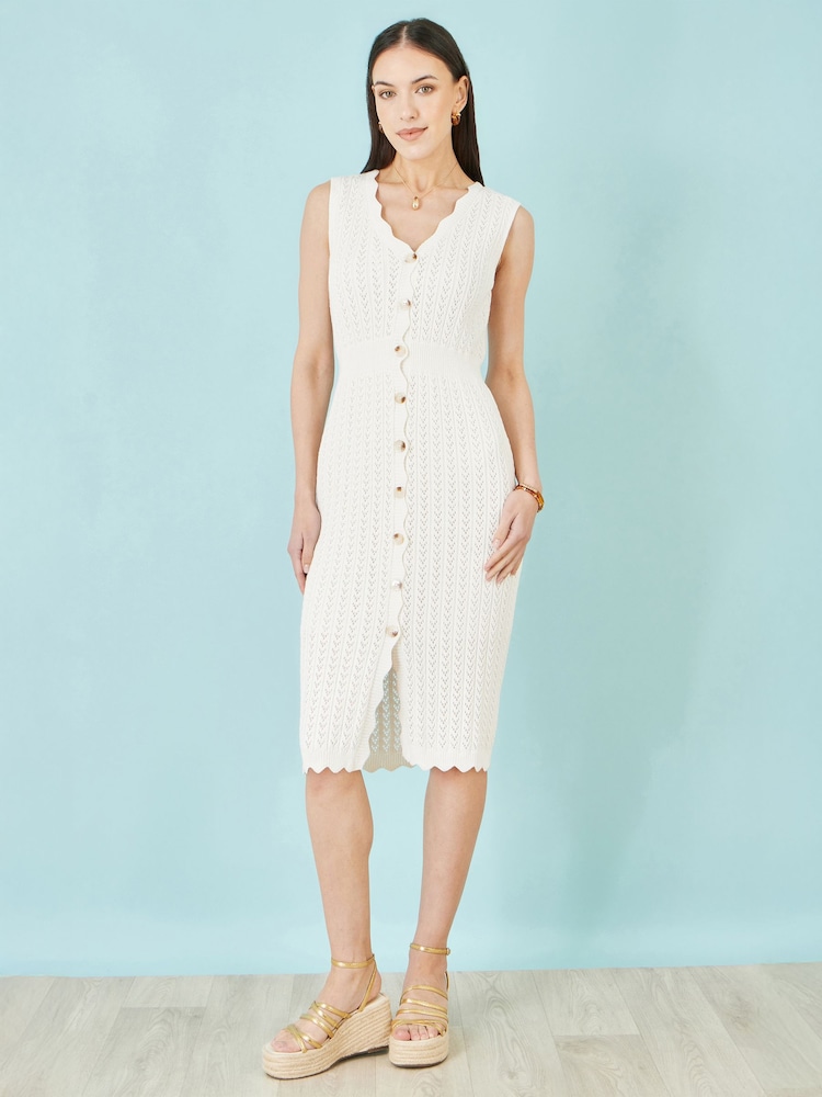 Yumi Cotton Scallop Crochet Knitted Dress - Image 1 of 4 Yumi Cotton Scallop Crochet Knitted Dress - Image 1 of 4