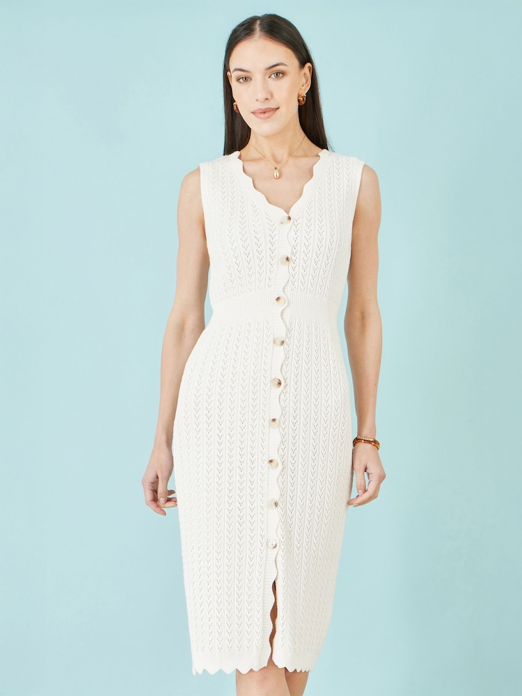 Yumi Cotton Scallop Crochet Knitted Dress - Image 2 of 4 Yumi Cotton Scallop Crochet Knitted Dress - Image 2 of 4