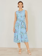 Μπλε - Yumi Floral Print Μίντι φόρεμα σκέιτερ - Εικόνα 1 από 4