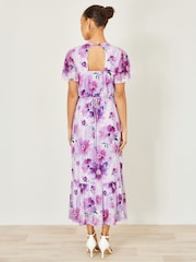 Yumi Purple Floral Print Frill Midi Dress - Image 4 of 5
