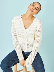 Yumi White Flower Crochet Cardigan - Image 1 of 4