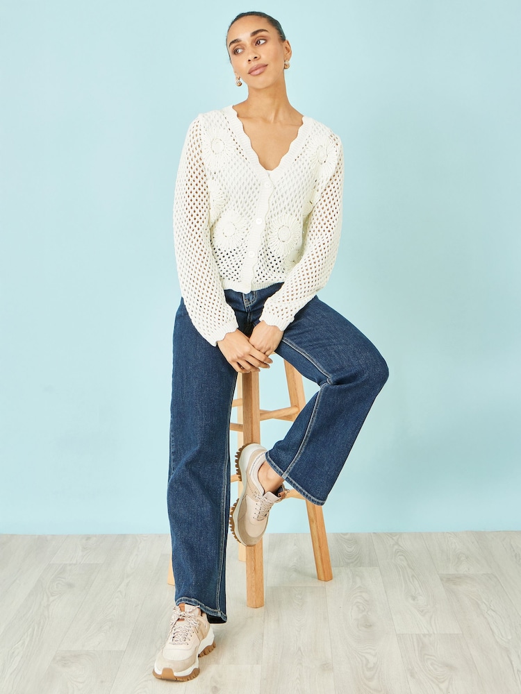 Yumi White Flower Crochet Cardigan - Image 2 of 4 Yumi White Flower Crochet Cardigan - Image 2 of 4