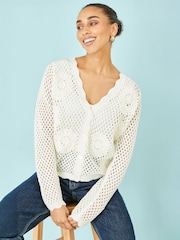 Yumi White Flower Crochet Cardigan - Image 4 of 4