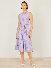 Μωβ - Yumi Floral Print Μίντι φόρεμα σκέιτερ - Εικόνα 1 από 4