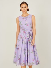 Μωβ - Yumi Floral Print Μίντι φόρεμα σκέιτερ - Εικόνα 2 από 4