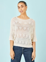 Yumi Natural Relaxed Fit Pointelle Jumper - Image 1 of 5