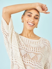Yumi Natural Relaxed Fit Pointelle Jumper - Image 3 of 5