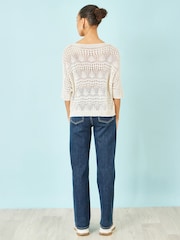 Yumi Natural Relaxed Fit Pointelle Jumper - Image 4 of 5