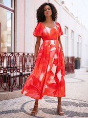 Yumi Viscose Floral Midi Dress With Puff Sleeves - Image 1 of 5