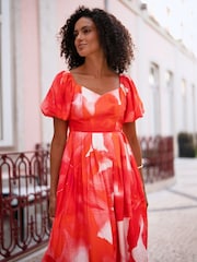 Yumi Viscose Floral Midi Dress With Puff Sleeves - Image 2 of 5